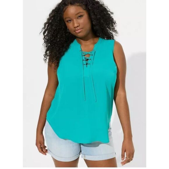 Peplum Harper Sleeveless Pullover Blouse torrid plus size 2 sheer aqua teal - Picture 1 of 5